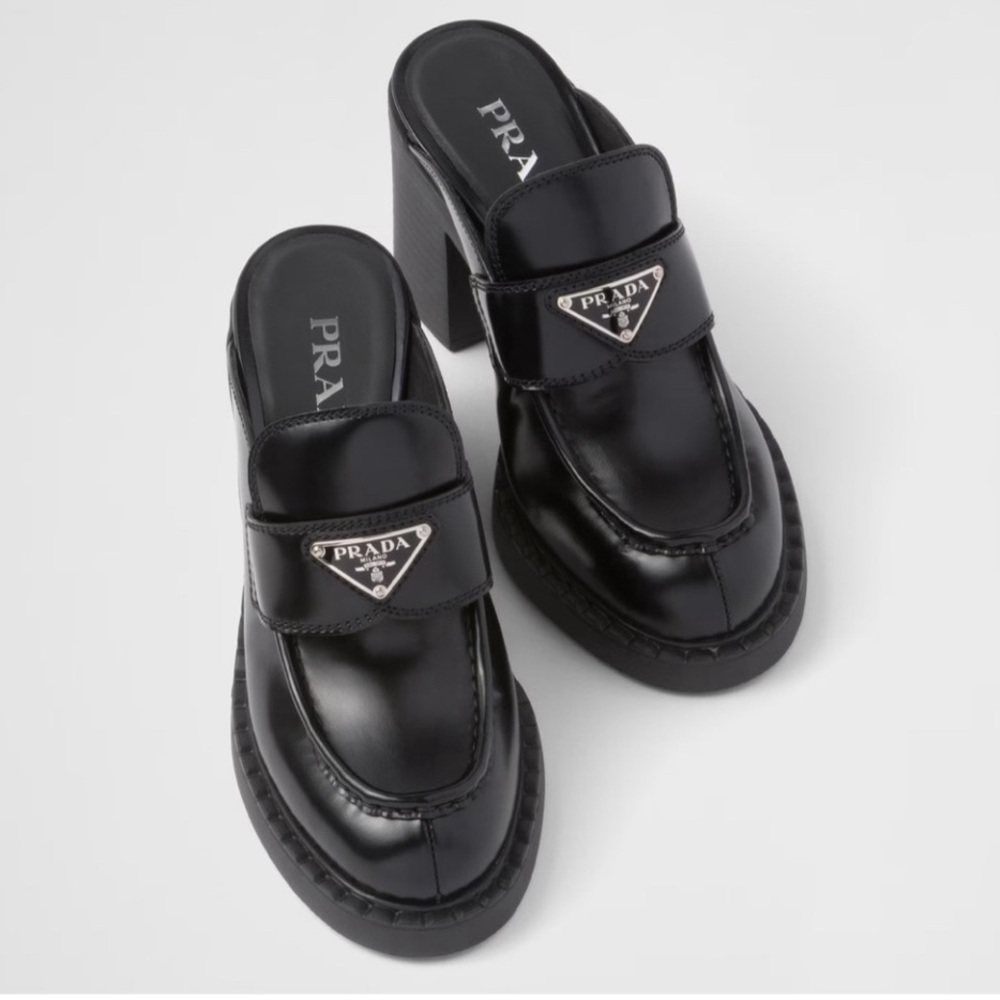 Prada Black Brushed Leather Mules